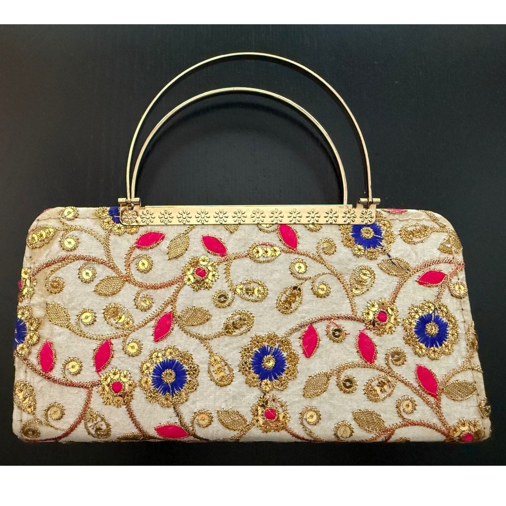 Sequined Embroidered Mini Wallet Clutch Purse Womens OS Gold Hardware w/ Zipper